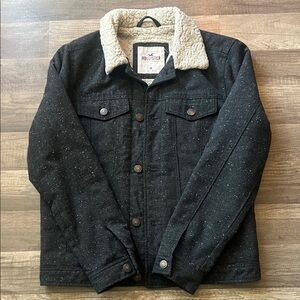 Hollister Black Speckled Jacket with Sherpa Collar